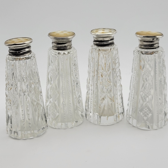Sterling Other - Vintage MCM Crystal Salt and Pepper Shakers Sterling Silver Caps Mother of Pearl